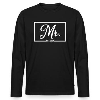 2023 Fiançailles pour la fête de mariage du marié - T-shirt manches longues Premium bio Homme - noir - Devant - Nico (187cm)