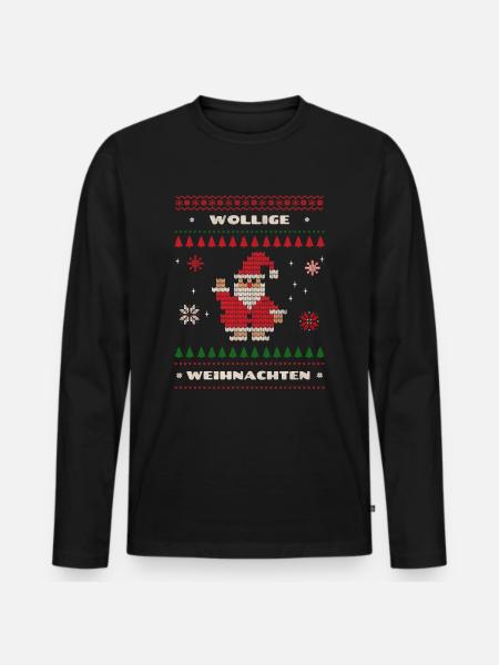 Wollige Weihnachten - Männer Premium Bio Langarmshirt - Schwarz