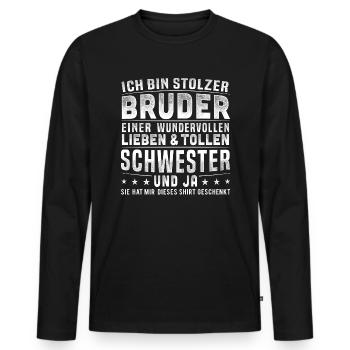 Bruder Stolzer Bruder Shirt Schwester Geschenk - Männer Premium Bio Langarmshirt - Schwarz - Vorne - Nico (187cm)