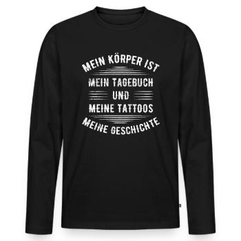 Tattoo Tagebuch Spruch für tätowierte - Männer Premium Bio Langarmshirt - Schwarz - Vorne - Nico (187cm)