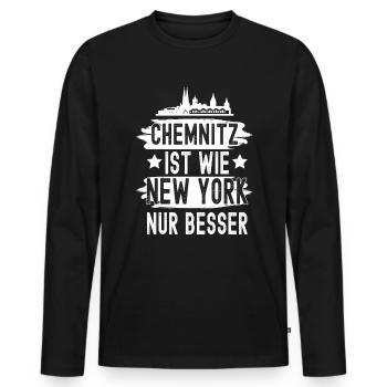 Chemnitz - Männer Premium Bio Langarmshirt - Schwarz - Vorne - Nico (187cm)