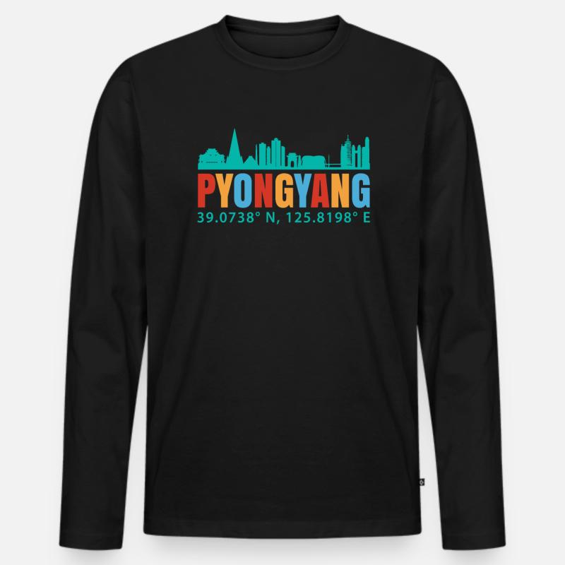 Pjöngjang - Männer Premium Bio Langarmshirt - Schwarz