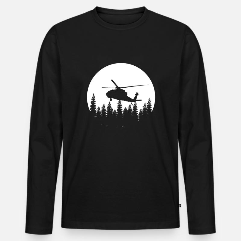 Retro Hubschrauber - Männer Premium Bio Langarmshirt - Schwarz