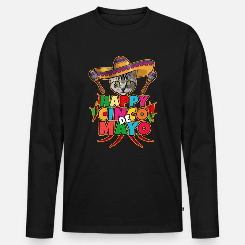 Cinco De Mayo Katze - Männer Premium Bio Langarmshirt - Schwarz