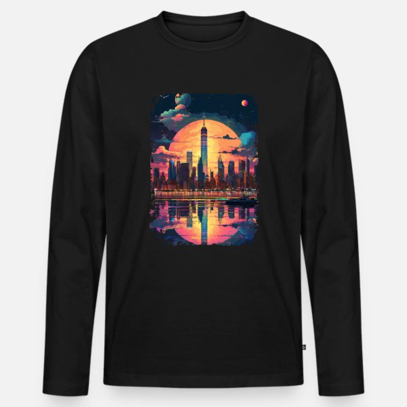 New York - Männer Premium Bio Langarmshirt - Schwarz