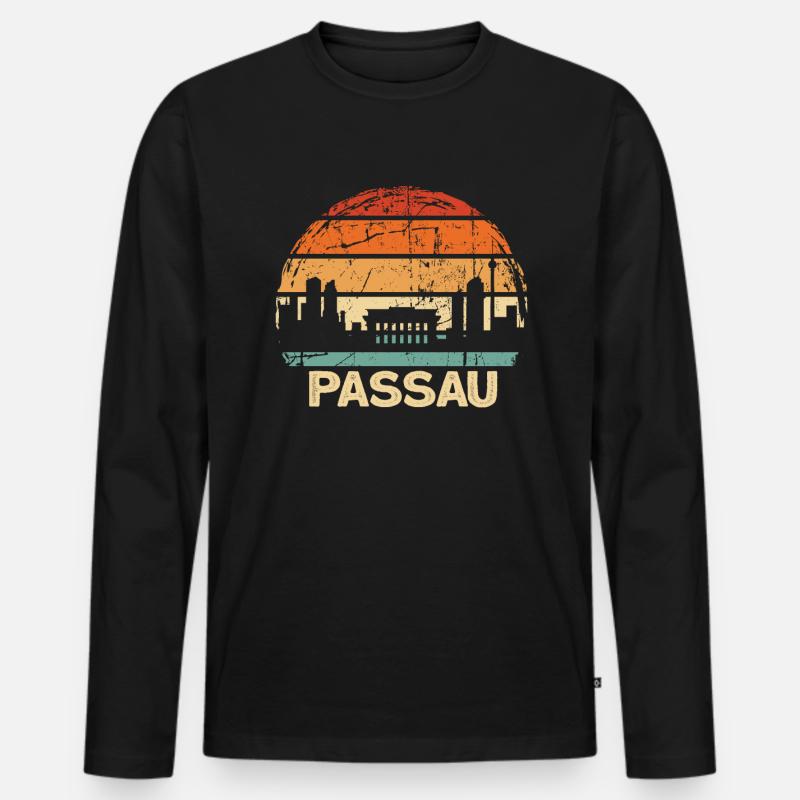 Passau - Männer Premium Bio Langarmshirt - Schwarz