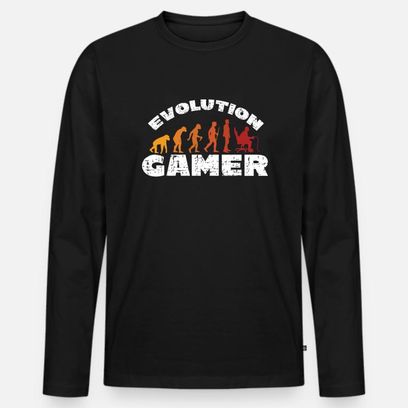 Evolution Gamer - Männer Premium Bio Langarmshirt - Schwarz