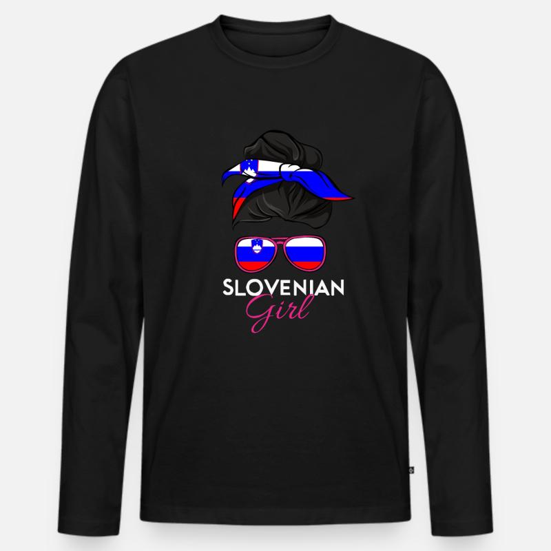 Slowenisches Mädchen - Männer Premium Bio Langarmshirt - Schwarz