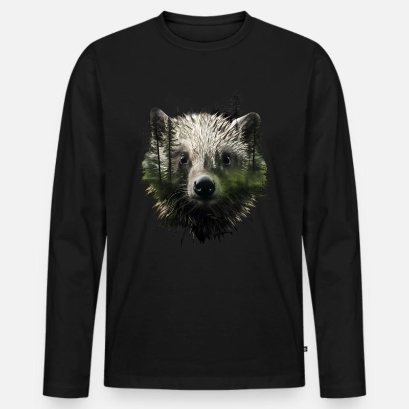 Stachelschwein - Männer Premium Bio Langarmshirt - Schwarz