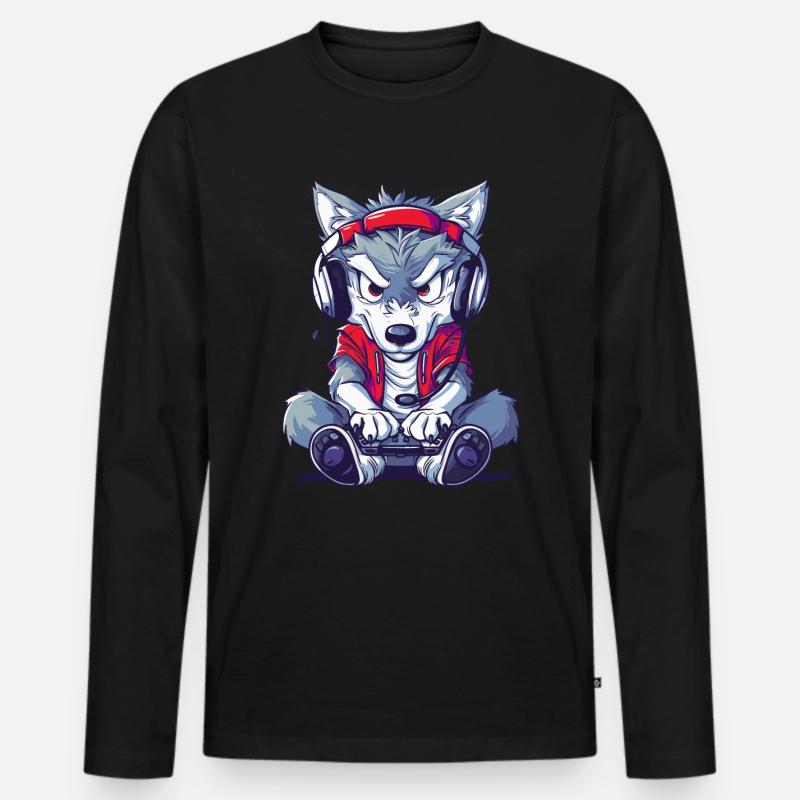 Wolf Videospiel - Männer Premium Bio Langarmshirt - Schwarz