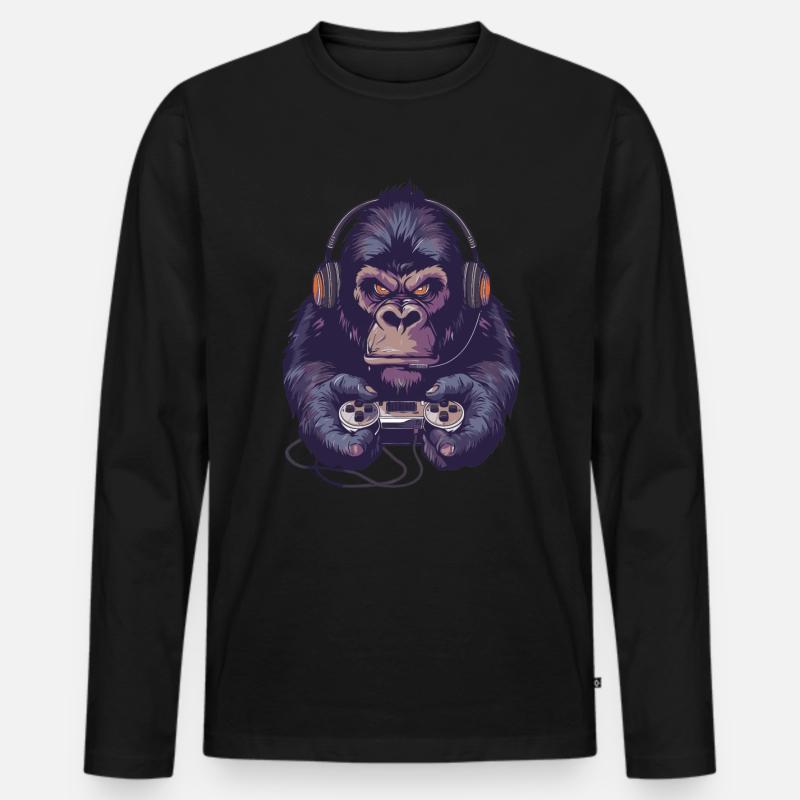 Gorilla Videospiel - Männer Premium Bio Langarmshirt - Schwarz