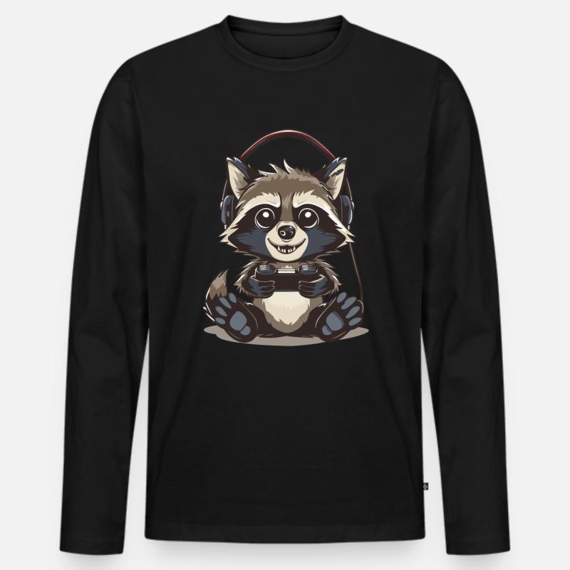 Waschbär Videospiel - Männer Premium Bio Langarmshirt - Schwarz