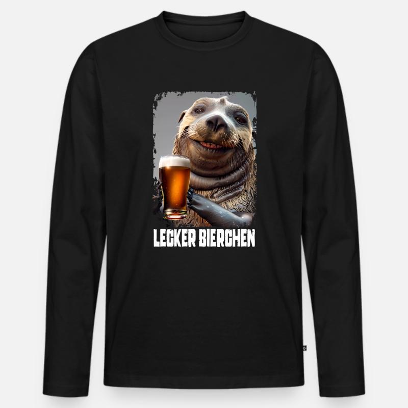 Lecker Bierchen Seelöwe - Männer Premium Bio Langarmshirt - Schwarz