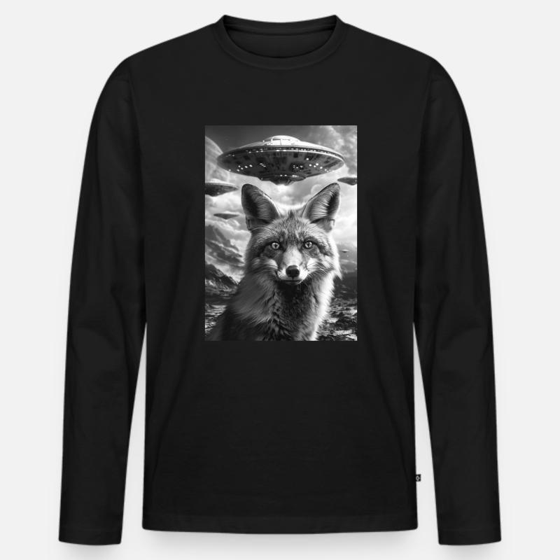 Ufo Selfie Fuchs - Männer Premium Bio Langarmshirt - Schwarz