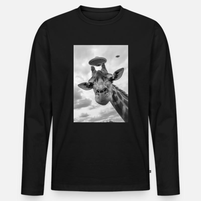 Ufo Selfie Giraffe - Männer Premium Bio Langarmshirt - Schwarz