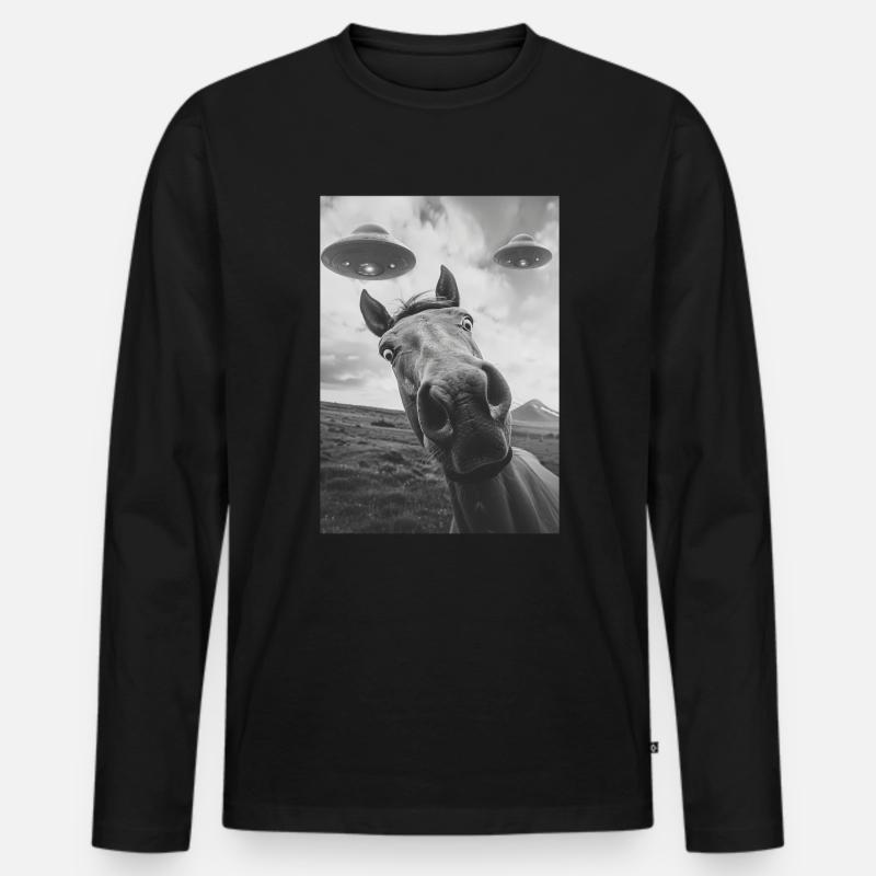 Ufo Selfie Pferd - Männer Premium Bio Langarmshirt - Schwarz