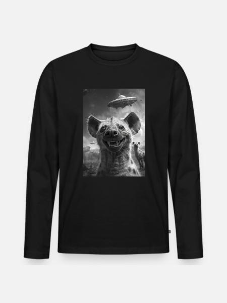 Ufo Selfie Hyäne - Männer Premium Bio Langarmshirt - Schwarz