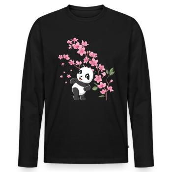 Panda Cherry Blossom Cherry Blossom Japanese Pandas - Men's Premium Organic Long Sleeve Shirt - black - Front - Nico (187cm)