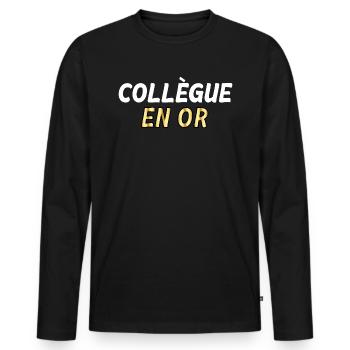 Mon Collègue En Or - T-shirt manches longues Premium bio Homme - noir - Devant - Nico (187cm)
