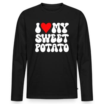 J'aime Ma Patate Douce Couple Thanksgiving - T-shirt manches longues Premium bio Homme - noir - Devant - Nico (187cm)