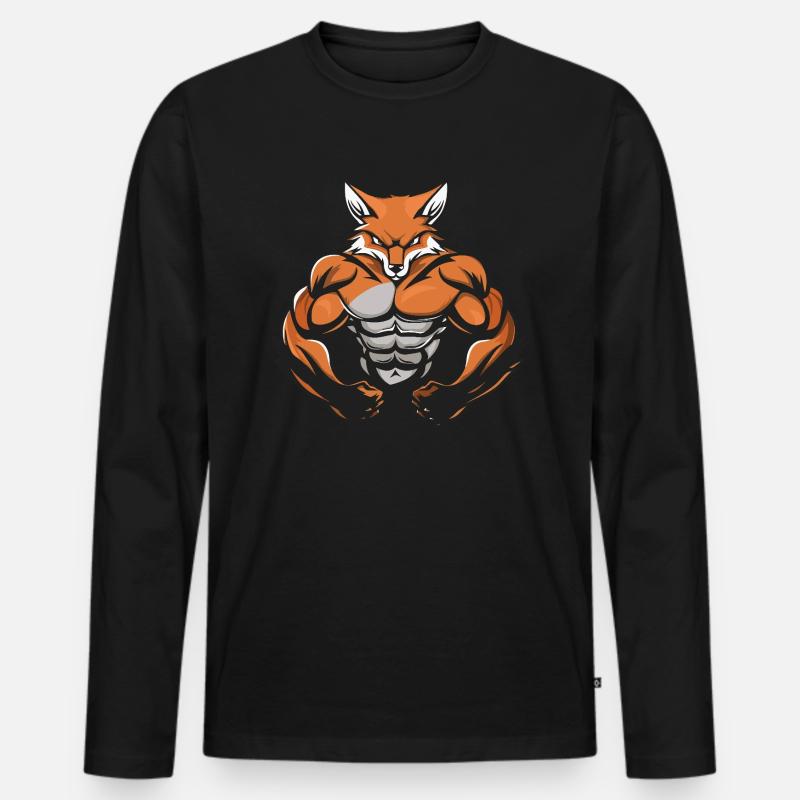 Fuchs Muskeln Bodybuilding - Männer Premium Bio Langarmshirt - Schwarz