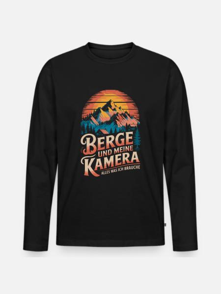 Kamera und Berge Landschaftsfotograf Naturfotograf - Männer Premium Bio Langarmshirt - Schwarz