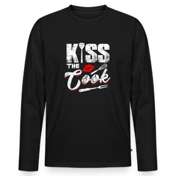 Embrassez le cuisinier - T-shirt manches longues Premium bio Homme - noir - Devant - Nico (187cm)