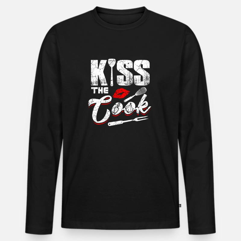Küss den Koch - Männer Premium Bio Langarmshirt - Schwarz