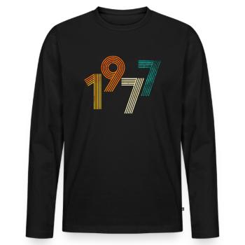 Né en 1977 - T-shirt manches longues Premium bio Homme - noir - Devant - Nico (187cm)