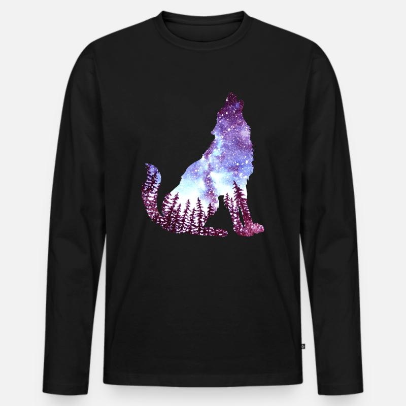 Wolf - Männer Premium Bio Langarmshirt - Schwarz