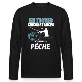 Je garde la peche Idée Cadeau Papa Pêcheur - T-shirt manches longues Premium bio Homme - noir - Devant - Nico (187cm)