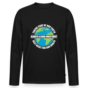 Investissez dans notre planète. Joyeux jour de la Terre. - T-shirt manches longues Premium bio Homme - noir - Devant - Nico (187cm)