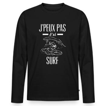 J'peux pas j'ai surf - surfeuse - humour - sport - T-shirt manches longues Premium bio Homme - noir - Devant - Nico (187cm)