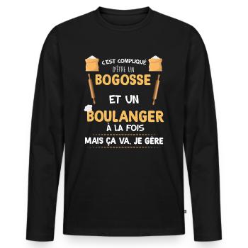 Boulangerie Beau Gosse Qui gère Cadeau Homme - T-shirt manches longues Premium bio Homme - noir - Devant - Nico (187cm)