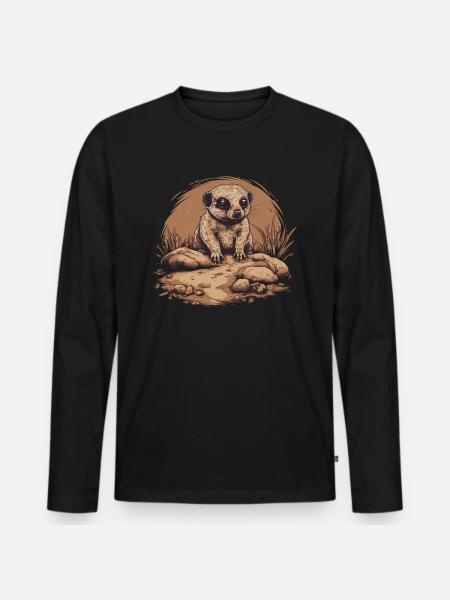Meerkat Baby Mongoose Afrika - Mannen Premium Bio shirt met lange mouwen - zwart