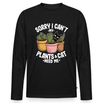Sorry I Can't My Plants and Cat Need Me Gardening - Men's Premium Organic Long Sleeve Shirt - black - Front - Nico (187cm)