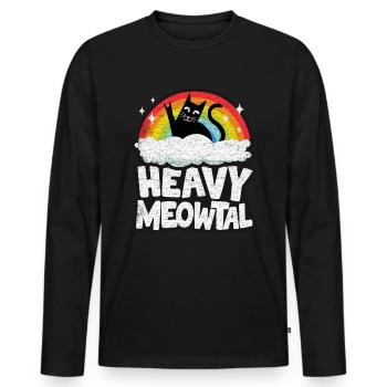 Heavy Meowtal Funny Cat Retro Rainbow Heavy Metal - Men's Premium Organic Long Sleeve Shirt - black - Front - Nico (187cm)