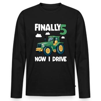 Tracteur Enfin 5 anniversaire cadeau jeune Drôle - T-shirt manches longues Premium bio Homme - noir - Devant - Nico (187cm)