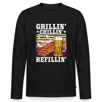 Grillen Chillen Bier Griller Geschenk Herren - Männer Premium Bio Langarmshirt - Schwarz - Vorne - Nico (187cm)