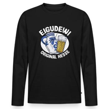 Eigudewi Ebbelwoi Spruch Lustig Äppler Apfelwein - Männer Premium Bio Langarmshirt - Schwarz - Vorne - Nico (187cm)
