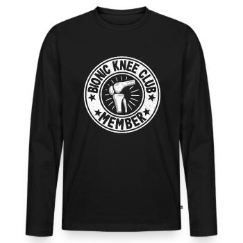 Knee Replacement Surgery Bionic Knee Club Member - Men's Premium Organic Long Sleeve Shirt - black - Front - Nico (187cm)