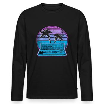 Synthétiseur analogique Synthwave Vintage Retrowave - T-shirt manches longues Premium bio Homme - noir - Devant - Nico (187cm)