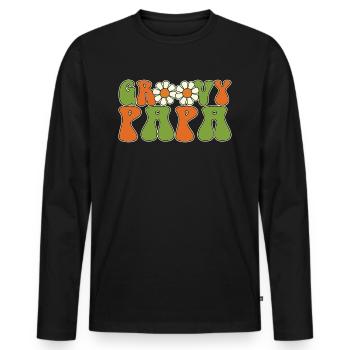 Retro Groovy Papa Matching Family Baby Shower - Men's Premium Organic Long Sleeve Shirt - black - Front - Nico (187cm)