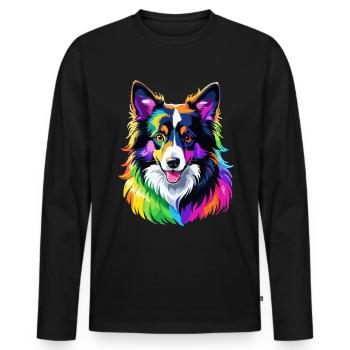 Chien Border Collie arc-en-ciel coloré cool mignon - T-shirt manches longues Premium bio Homme - noir - Devant - Nico (187cm)
