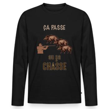 Chasse idée cadeau, chasse humour chasseur - T-shirt manches longues Premium bio Homme - noir - Devant - Nico (187cm)