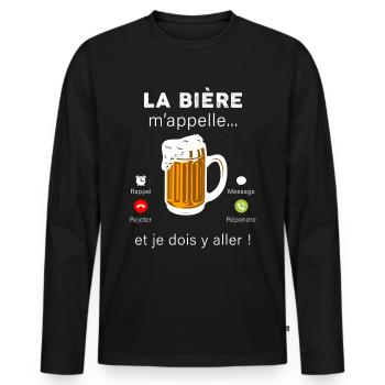 L' appel de bière idée cadea papa, papy - T-shirt manches longues Premium bio Homme - noir - Devant - Nico (187cm)