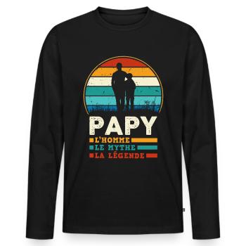 Mon Papy, l'homme, le mythe la légende et mon pote - T-shirt manches longues Premium bio Homme - noir - Devant - Nico (187cm)