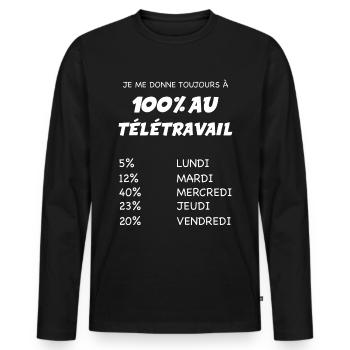 Le teletravail un vrai plaisir cadeau salarié - T-shirt manches longues Premium bio Homme - noir - Devant - Nico (187cm)