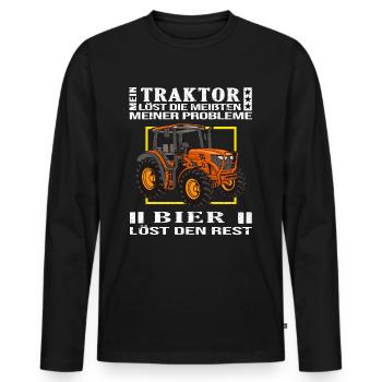 traktor ernte bauer fährt trecker trinkt bier - Männer Premium Bio Langarmshirt - Schwarz - Vorne - Nico (187cm)