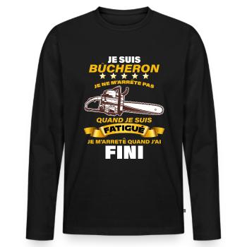 Je suis bûcheron idée cadeau fan de bois - T-shirt manches longues Premium bio Homme - noir - Devant - Nico (187cm)